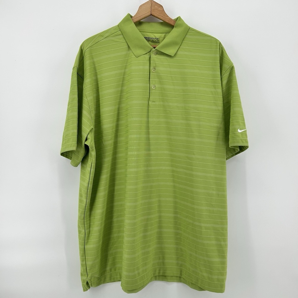 Nike Golf Fit Dry Polo‎ Shirt Mens 2XL Lime Green Striped Swoosh Performance